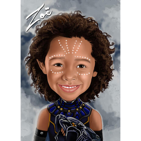 Superhero Child Caricature in Colored Style with Colored Background - example