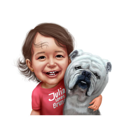 Kid with Bulldog Colored Caricature Drawing from Photos - example