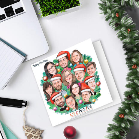 Happy Holidays - Custom Corporate Christmas Set of 10 Caricature Cards from Photos with Company Logo - example