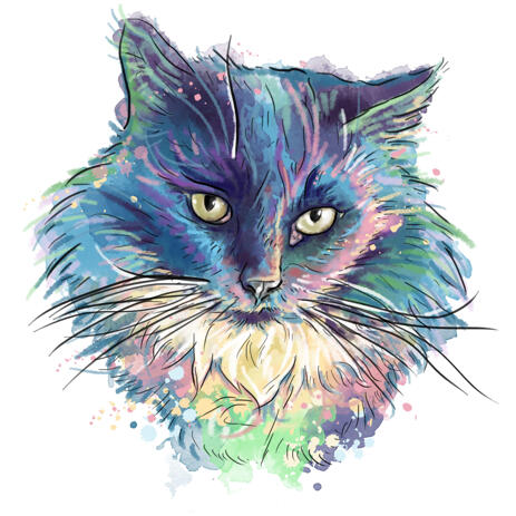 Custom Cat Portrait from Photos - Watercolor Painting in Soft Pastel Colors - example