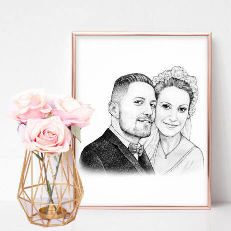 Just Married Caricature Printed as Poster - example