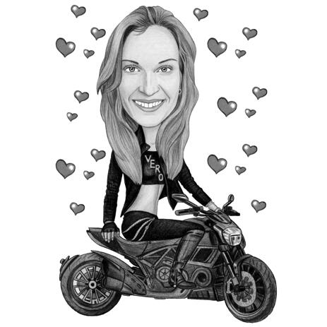 Desenho animado de menina andando de motocicleta com fotos - example