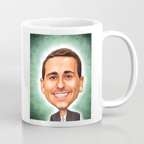 Person Cartoon Caricature from Photo with One Colored Background Printed on Mug - example