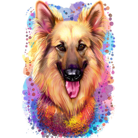 Cute Natural Watercolor Style German Shepherd Dog Portrait from Photos - example
