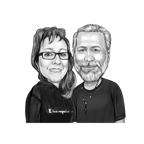 Black and White Caricature for Grandparents as Custom Gift from Photos - example