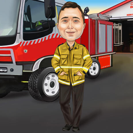 Firefighter Caricature from Photos - Custom Firefighter Gift - example