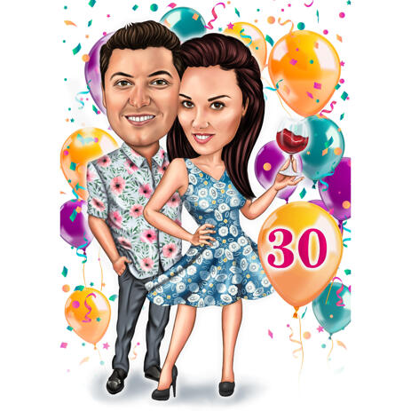 Full Body Birthday Custom Couple Caricature from Photos for Gift - example