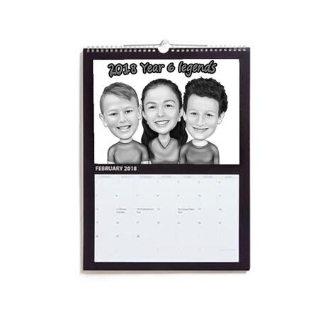 Children Caricature Printed on Calendar - example