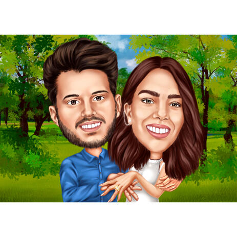 Head and Shoulders Engagement Proposal Caricature in the Forest from Photos - example
