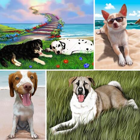 Dog Portrait from Photos in Colored Style with Background - example