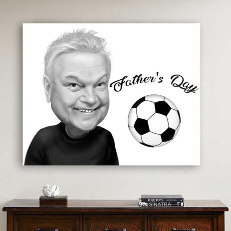Father's Day Sport Caricature from Photos in Black and White Style Printed on Canvas - example