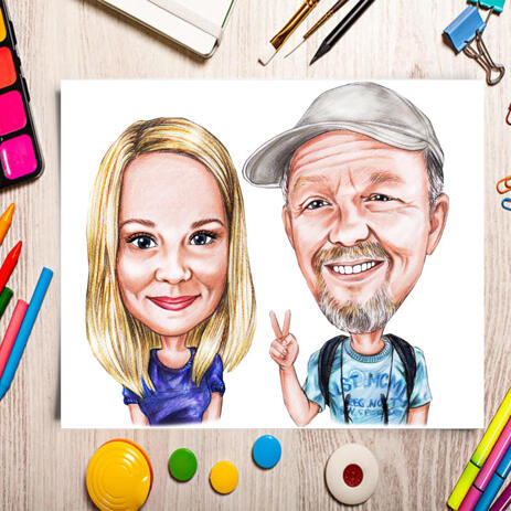Poster Caricature Gift for Couple in Colored Style from Photo - example