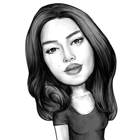 Beauty Queen Caricature Drawing in Black and White Style from Photos - example