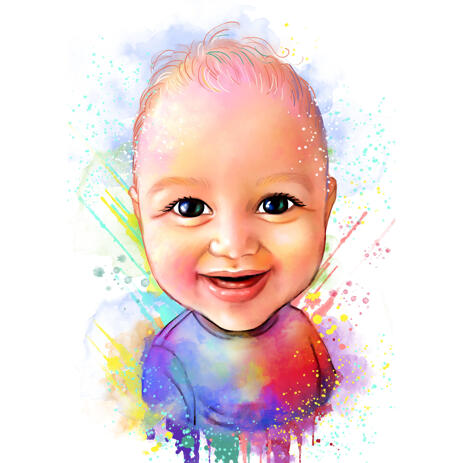 Portrait De Dessin Anime De Bebe Drole De Photo Dans Un Style Aquarelle