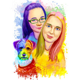 Deux personnes avec une caricature aquarelle arc-en-ciel pour animaux de compagnie de Photod