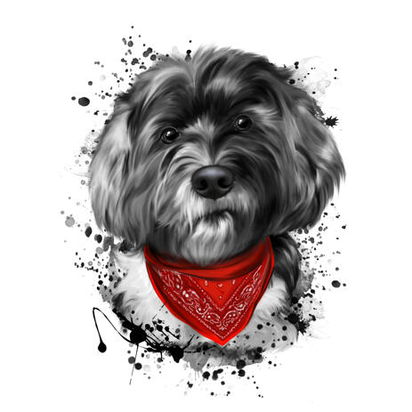 Grayscale Watercolor Bolognese Portrait with Bandana from Photos - example