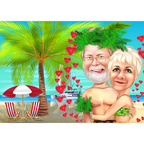 Funny Lovely Travel Vacation Couple Caricature Drawing from Photo - example