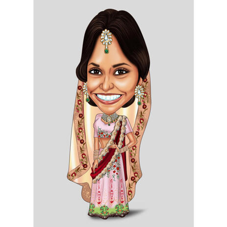 Custom Indian Bride Exaggerated Caricature from Photo on Color Background - example