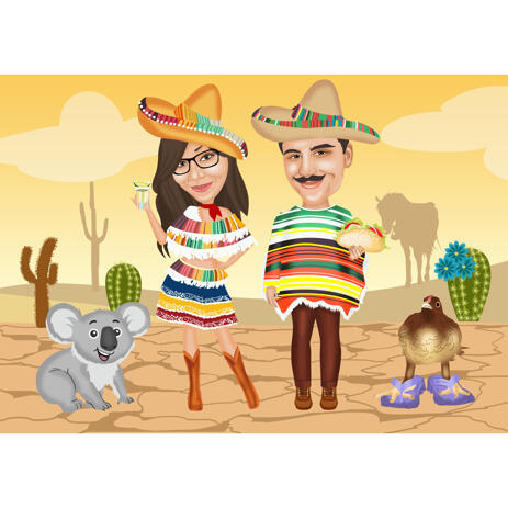 Couple in Sombrero Custom Mexican Style Caricature from Photo for Gift - example