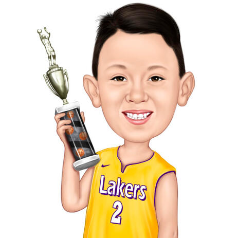 Kid Holding Trophy Award Colored Cartoon Caricature from Photo - example