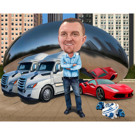 Caricatura da pessoa do proprietário do caminhão para o chefe da empresa de transporte personalizado - example