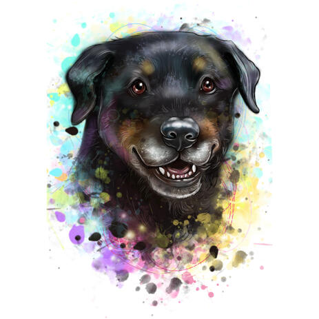 Rottweiler Dog Puppy Pet Cartoon Caricature Art Drawing in Watercolor Style from Photos - example