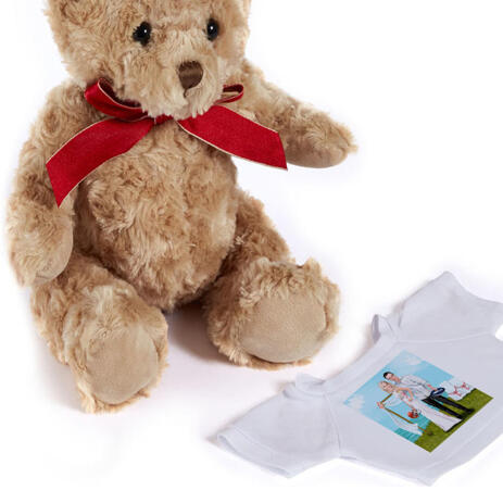 Hand-Drawn Brideand Groom Portrait Printed on Teddy Bear - example