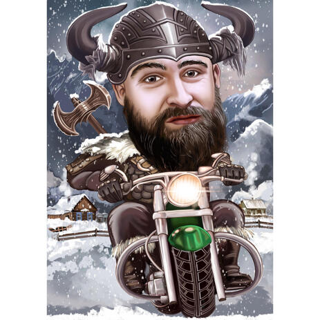Custom Person Caricature Portrait with Winter Background for Viking Gifts Ideas - example