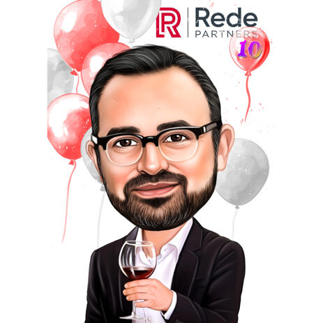 Boss Birthday Cartoon Caricature Portrait with Wine from Photos for Business Gift - example