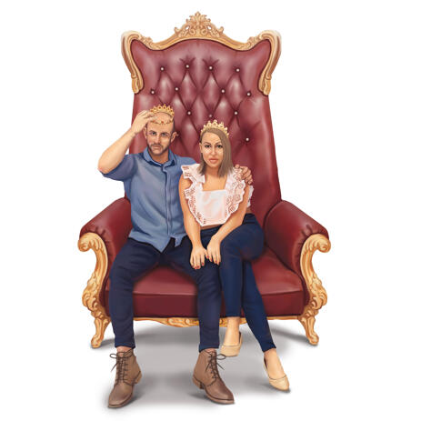 King and Queen Couple Portrait in Full Body Color Style from Photos - example