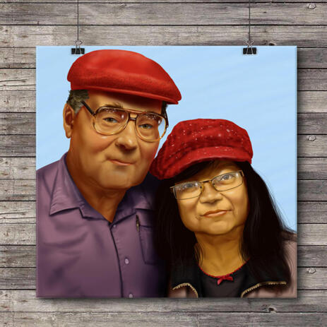 Custom Couple Anniversary Caricature Portrait Gift Printed on Canvas - example