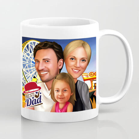 Photo Print on Mug: Custom Group Family Drawing on Father's Day - example