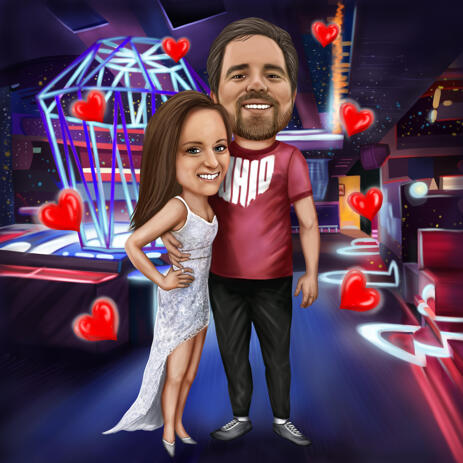 Personalized Couple Caricature with Custom Background for Love Story Gift - example