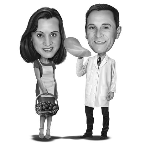 Couple Caricature with Different Hobbies - example