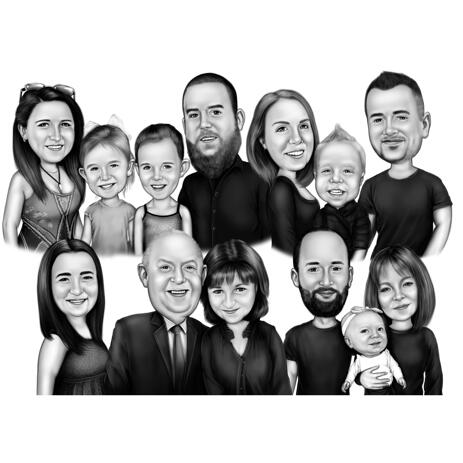 Group Cartoon Drawing in Black and White Digital Style