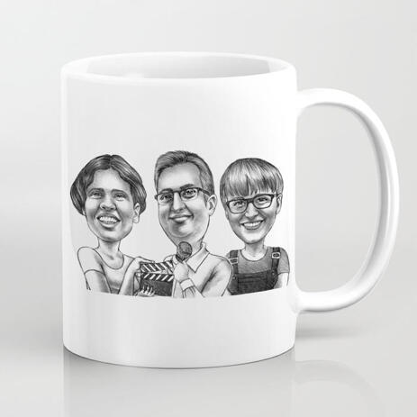 Printed Mug - Group Caricature Hand Drawn from Photos in Monochrome Style - example