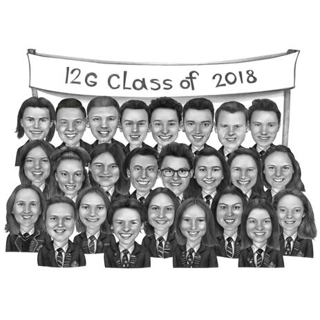 Schoolklas Karikatuur Portret van alle klasgenoten - example