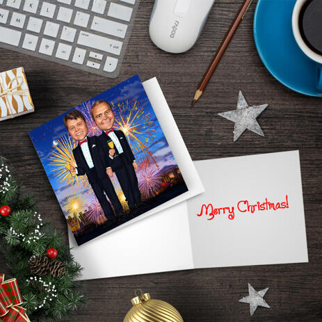 Persons Christmas Holiday Caricature Gift with Set of 10 Cards in Color Style from Photo - example