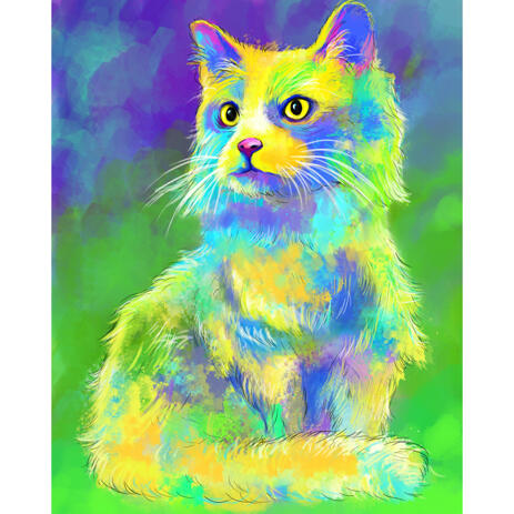 Portrait De Dessin Anime De Chat Aquarelle De Photo En Type De Corps Complet Avec Fond Colore Portrait De Dessin Anime De Chat Aquarelle De Photo En Type De Corps Complet Avec Fond Colore