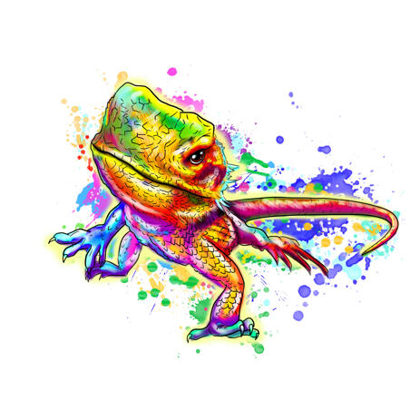 Agama Lizard Reptile Cartoon Portrait in Rainbow Watercolor Style from Photo - example