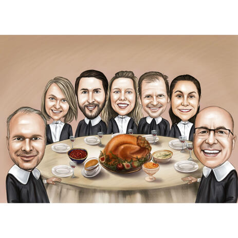 Sentado à Mesa - Caricatura de Grupo em Estilo Colorido - example