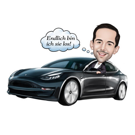 Person in Car Caricature with Speech Bubble - example