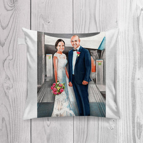 Pencils Portrait of Bride and Groom as Pillow Print - example