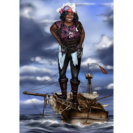 Pirate Caricature with Custom Background from Photos - Anchor on Seacraft - example