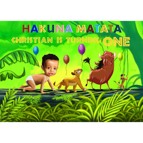 1 Fodselsdags Jubilaeum Baby Karikatur Fra Fotos Hakuna Matata Style