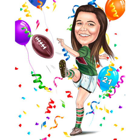 Caricature De Fille De Joueur De Rugby Dans Le Style De Couleur De Corps Entier Pour Le Cadeau D 39 Anniversaire