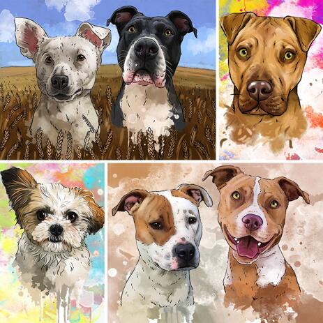 Watercolor Dog Portrait in Natural Tones with Background - example