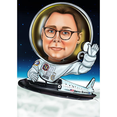 Astronaut Pilot Custom Caricature with Plane Background - example