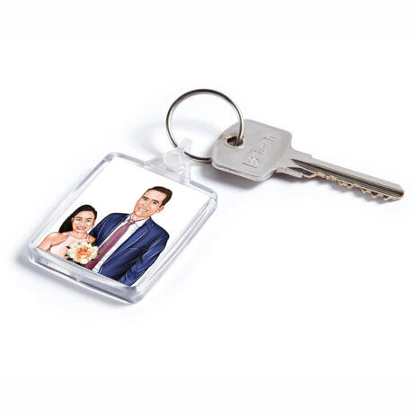 Pencils Portrait of Bride and Groom on Keyrings Print - example