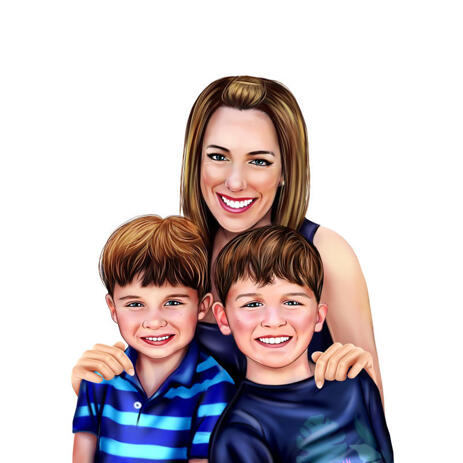 Mother with Twins Cartoon Portrait Painting from Photos - example
